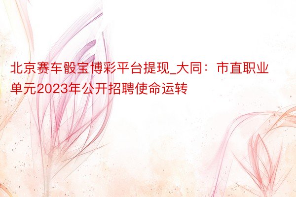 北京赛车骰宝博彩平台提现_大同：市直职业单元2023年公开招聘使命运转