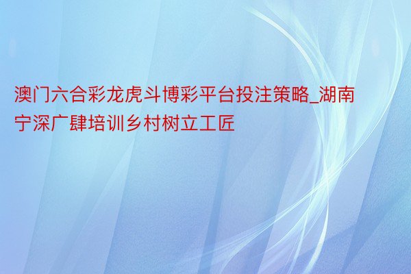 澳门六合彩龙虎斗博彩平台投注策略_湖南宁深广肆培训乡村树立工匠