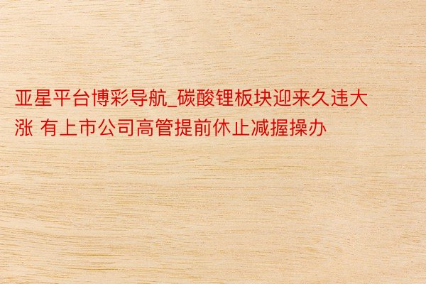 亚星平台博彩导航_碳酸锂板块迎来久违大涨 有上市公司高管提前休止减握操办